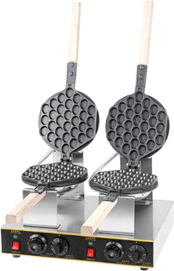 Dubbel Wafelijzer Eggettes Maker Street Food Bakken Dubbele Kop 48 x 30 x 33 cm Zilverkleurig