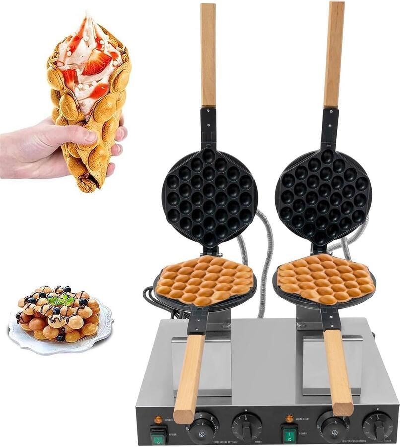 Dubbel Wafelijzer Poffertjespan Desserts Maken 180° Draaibaar 2 Bakplaten Zwart Zilver