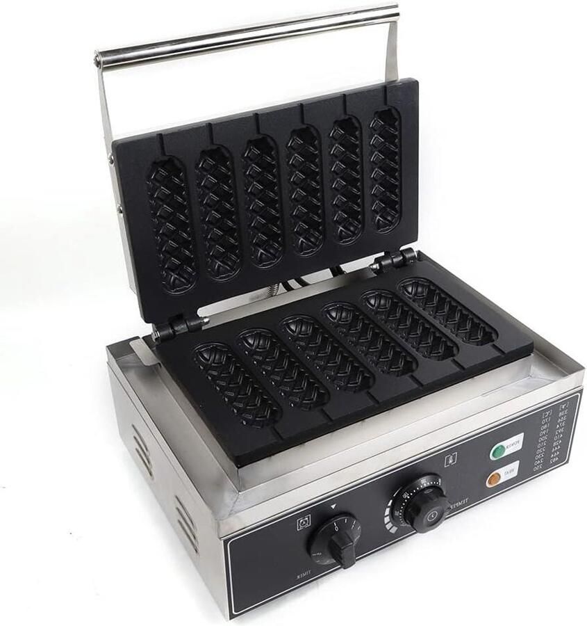 Dubbel Wafelijzer Wafelmaker Apparaat Wafels Bakken 6 Wafels Tegelijk 385 x 225 cm Zilver