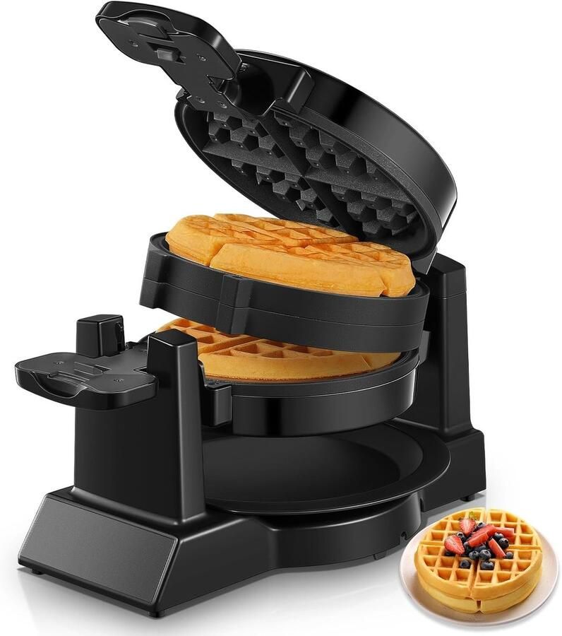 Dubbel Wafelijzer Zwart 18 cm 1400W met 180° Draaiing Voor Gezinnen