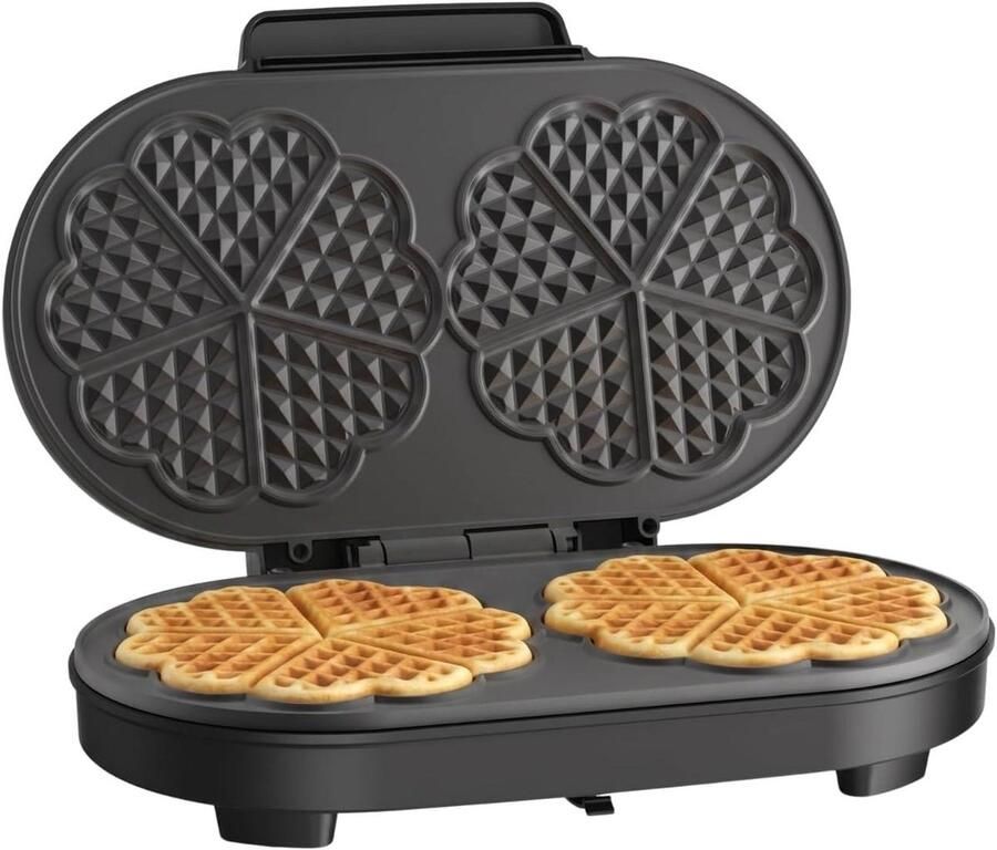 Dubbel XL Wafelijzer Wafelmaker Bakplaat Ontbijt Maken Extra Diepe Platen 33.6 x 18.2 cm Grijs