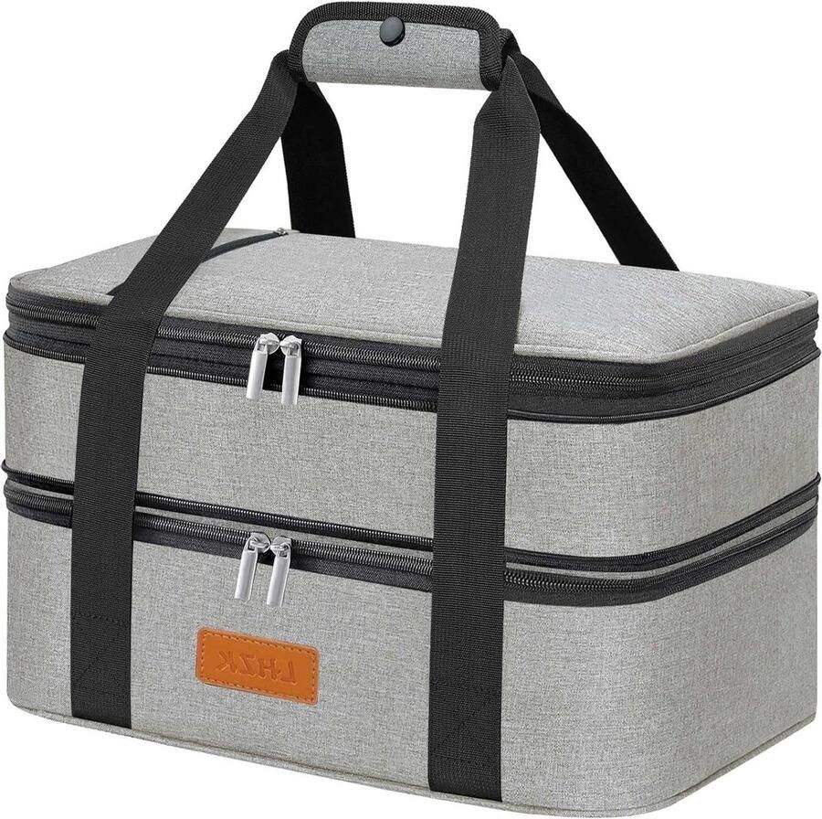 Dubbeldekker Braadpan Drager Geïsoleerde Tas Warm en Koud Uitbreidbaar Compartiment 16L x 11W x 8.5H inch