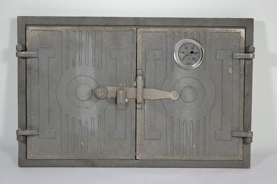 Dubbeldeurs gietijzeren ovendeur voor pizzaovens en broodovens – Hittebestendige deur met thermometer – 42 x 27 cm