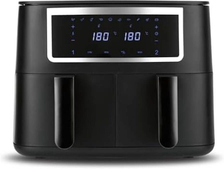 Dubbele airfryer Dubbele Heteluchtfriteuse 2x4 Liter met Touchscreen Synchro-kookzones 10 Programma's 2600W Vetarm Frituren Airfryer XXL voor Gezinnen