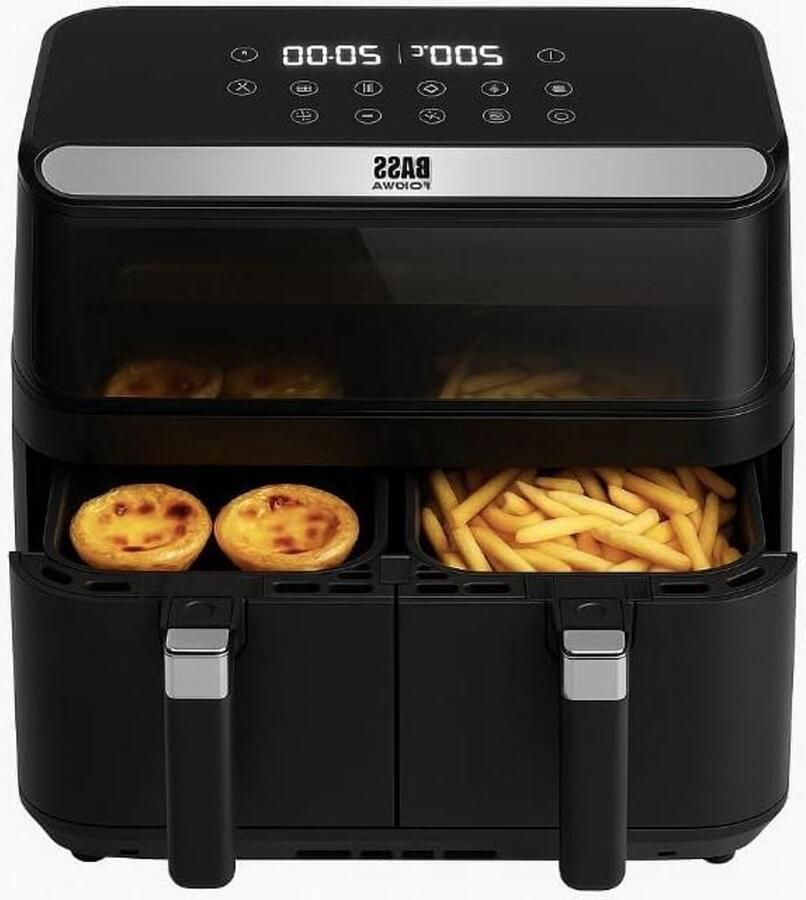 Dubbele Airfryer Hete Lucht Frituur Gezond Koken Twee Zones 8.5 Liter Zwart