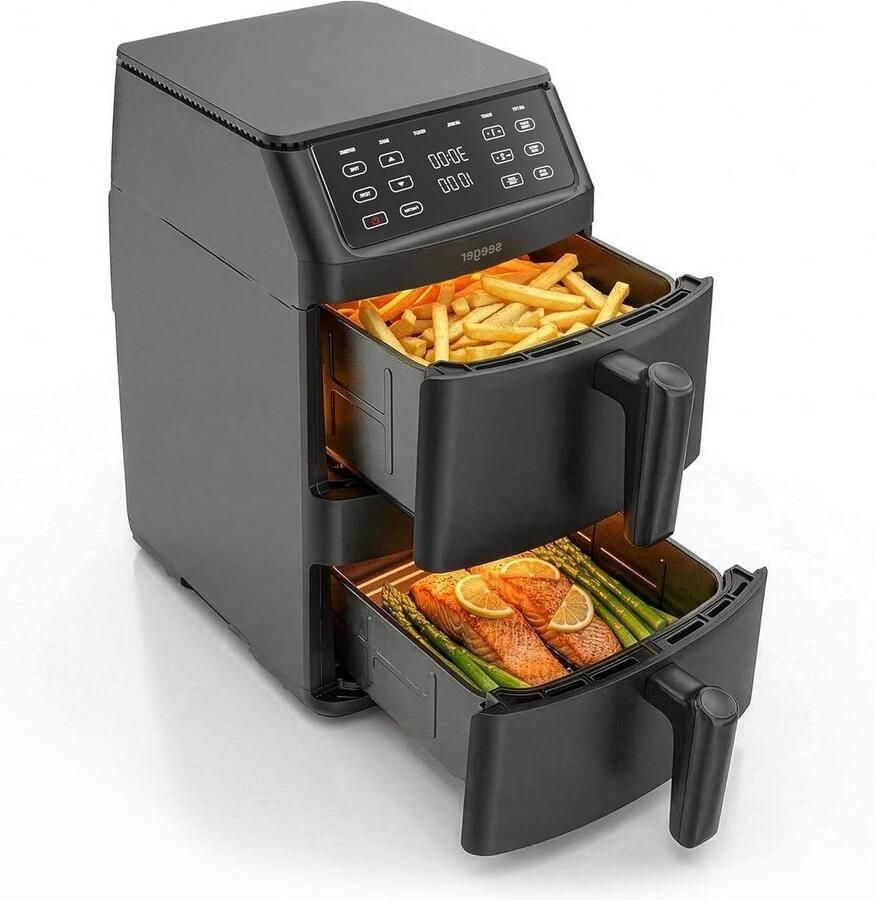 Dubbele Airfryer Heteluchtfriteuse Dubbel Gezond Koken PFAS-vrije Anti-aanbaklaag 11 Liter Zwart