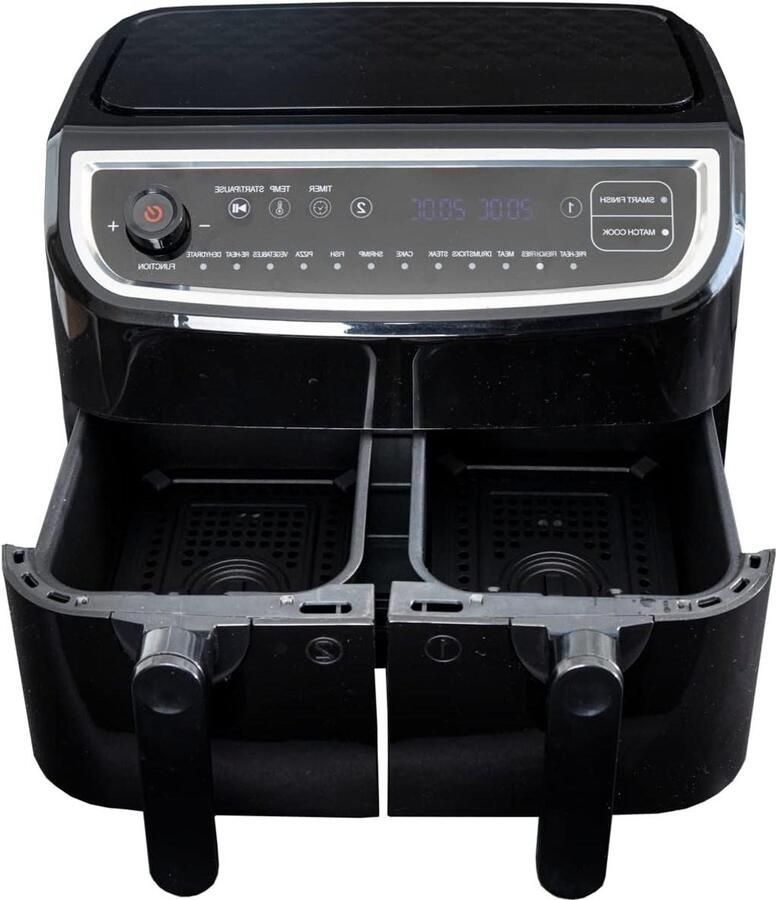 Dubbele Airfryer Heteluchtfriteuse Dubbele Frituurpan Gezond Frituren Twee Aparte Lades 9 Liter Zilver