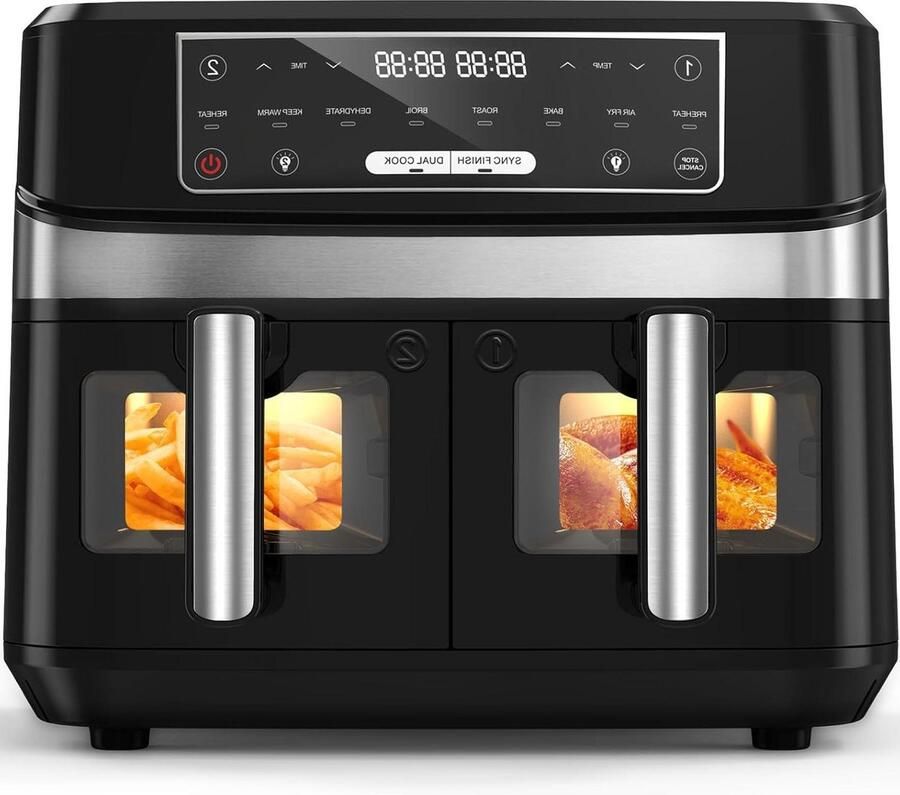 Dubbele Airfryer Heteluchtfriteuse Dubbele Mand Gezond Koken Twee Manden Tegelijk 10 Liter Zwart