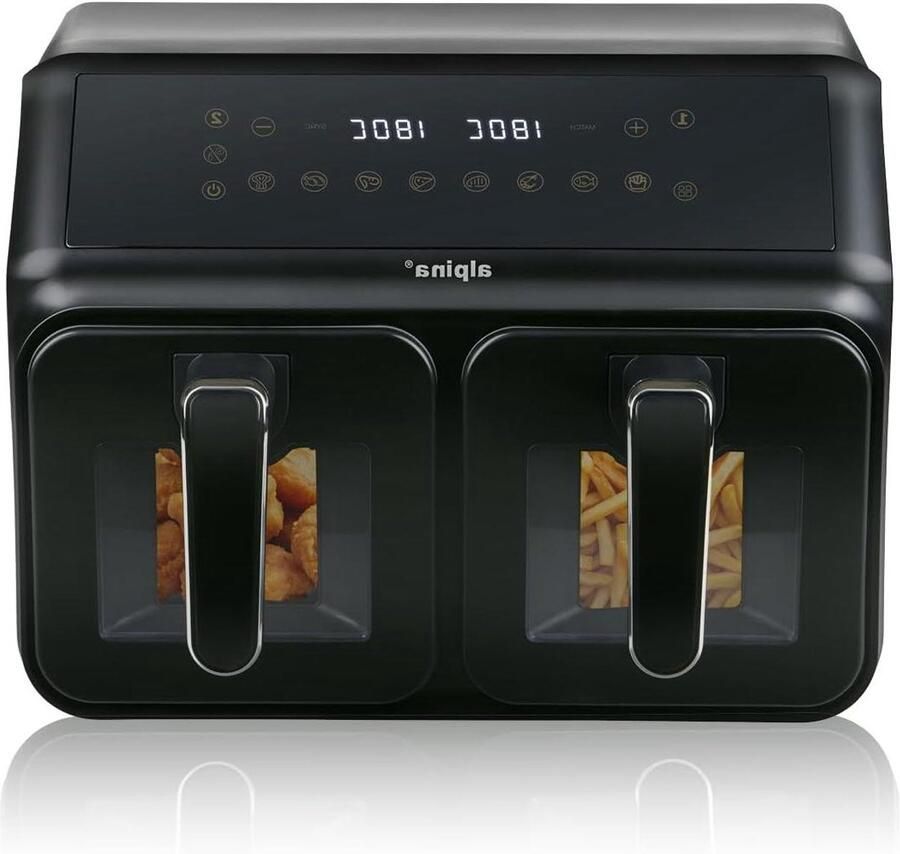Dubbele Airfryer Heteluchtfriteuse Duo Gelijk Garen Kijkvensters 8 Liter Zwart