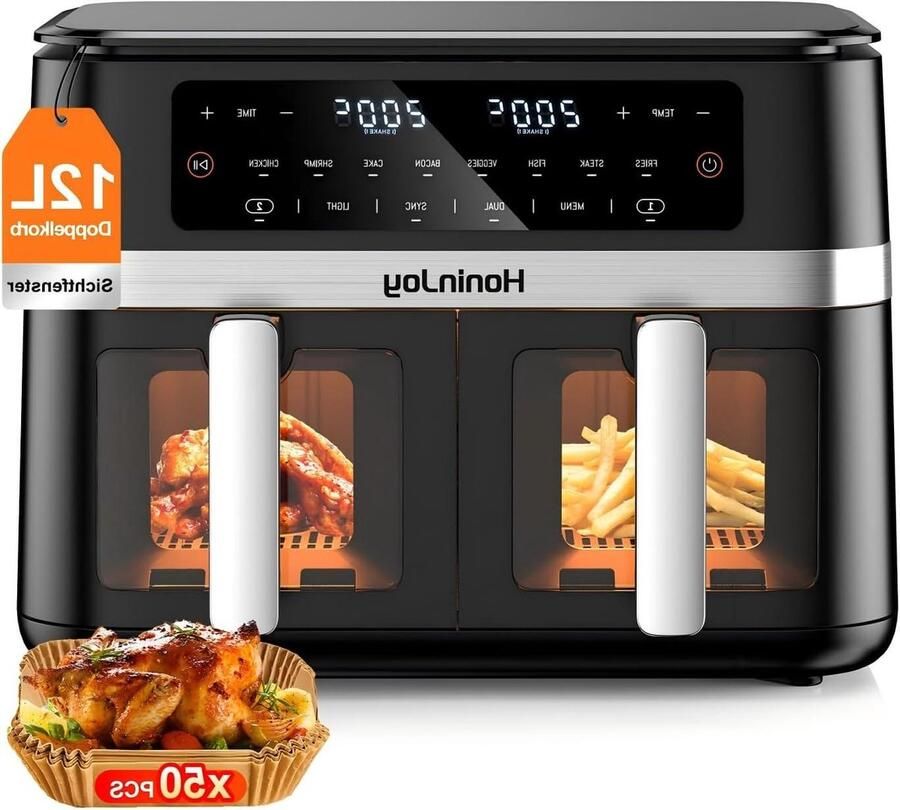 Dubbele Airfryer Heteluchtfriteuse Gezond Koken Dubbele Zone 12 Liter Zwart