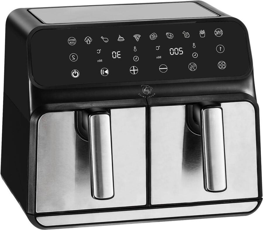 Dubbele Airfryer Heteluchtfriteuse Gezond Koken Twee Manden 8 Liter Zwart