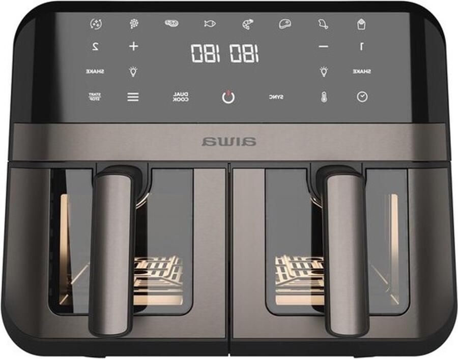 Dubbele airfryer Heteluchtfriteuse met manden Gelijkmatig garen Zelfreinigend systeem 9 liter Metaal