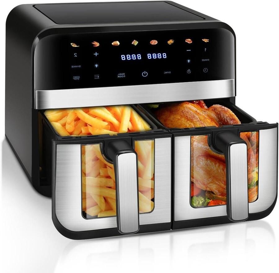 Dubbele Airfryer Heteluchtfriteuse XXL Gelijk Koken Twee Zones 9 Liter Wit