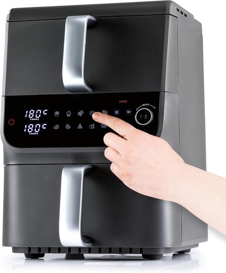 Dubbele Airfryer Heteluchtoven Multicooker Gelijk Garen Verticale Dubbele Kamer 10 Liter Grijs