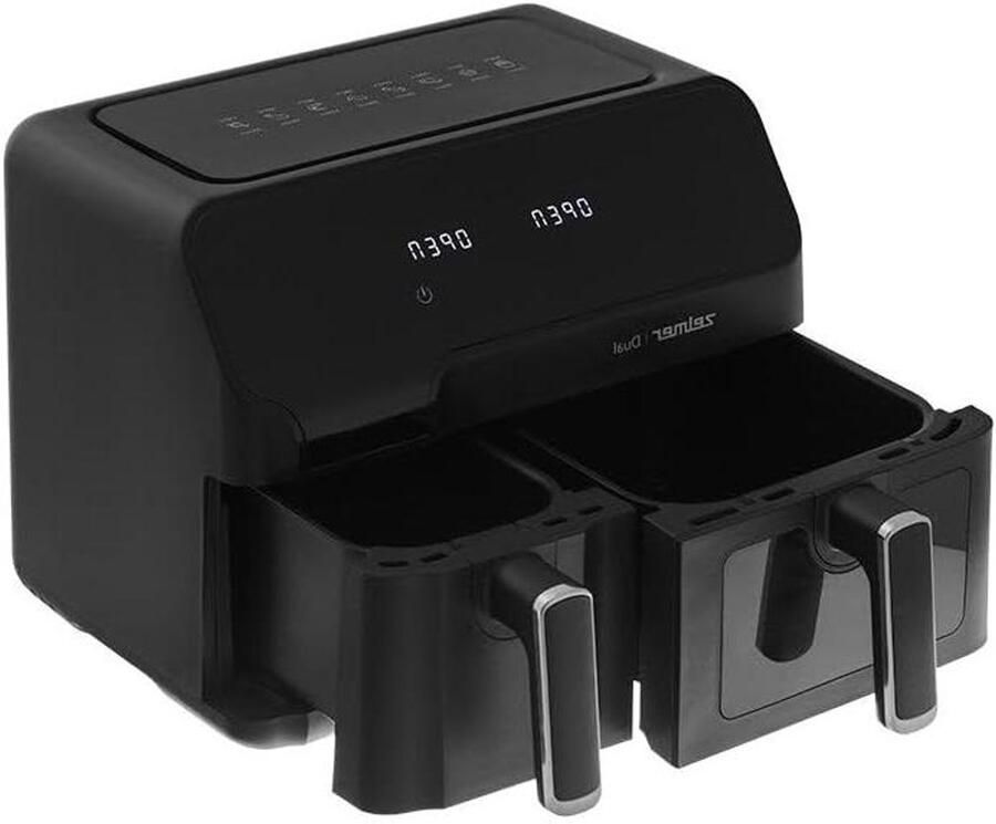 Dubbele Airfryer Vetvrije Frituurpan Gezond Koken Twee Manden 9 Liter Zwart