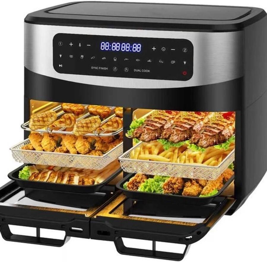 Dubbele Airfryer XL Hetelucht Friteuse Airfryer met Dubbele Mand Bakprogramma