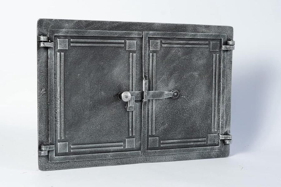 Dubbele Broodbakhouder Pizzaoven Deur Bakken in Oven Gietijzer met Slot 48 x 32.5 cm Antiek Zilver - Foto 1