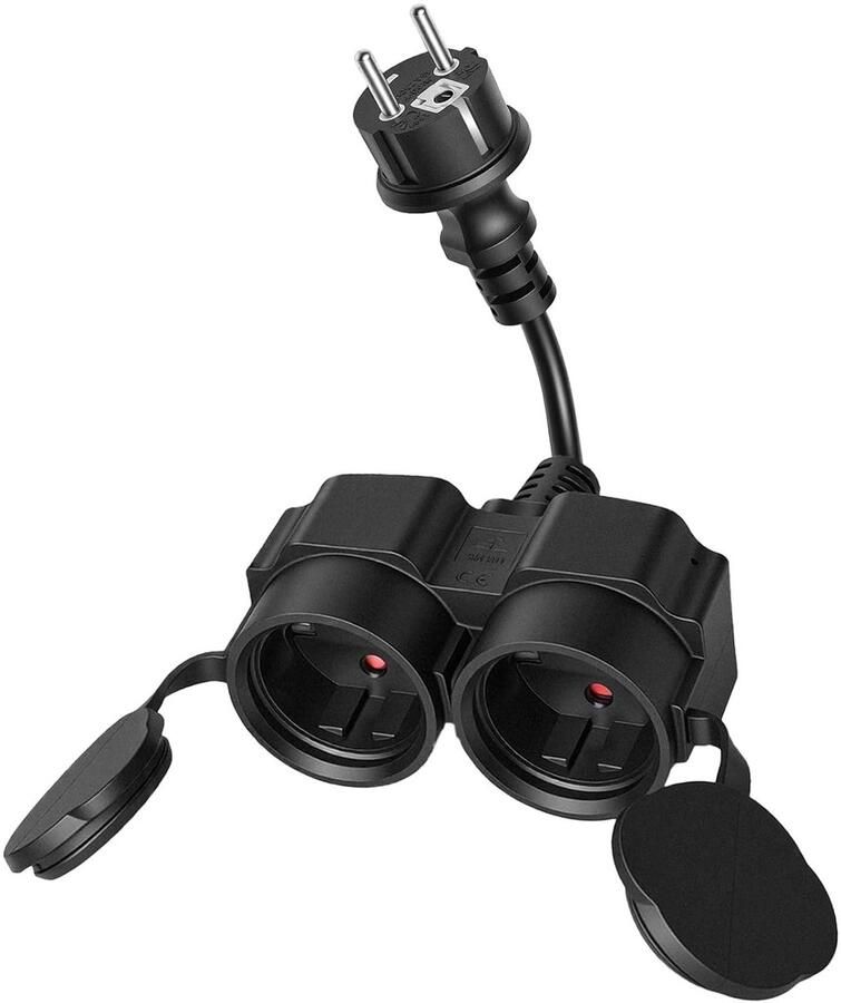 Dubbele Buitenstekker Verdeeldoos met Korte Verlengkabel IP44 Waterdicht 3500W voor Tuin Huis en Kantoor
