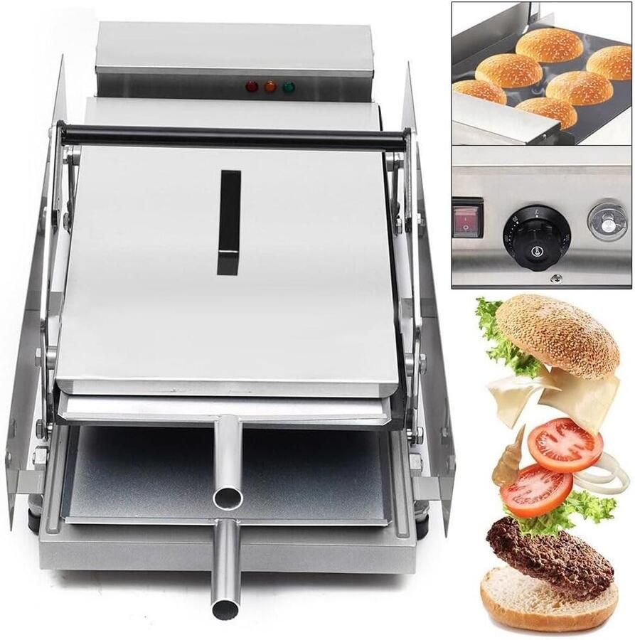 Dubbele Burgergrill Contactgrill Broodjes Professioneel Grillen Roestvrij Staal 64 x 21.5 x 39.5 cm Zilver