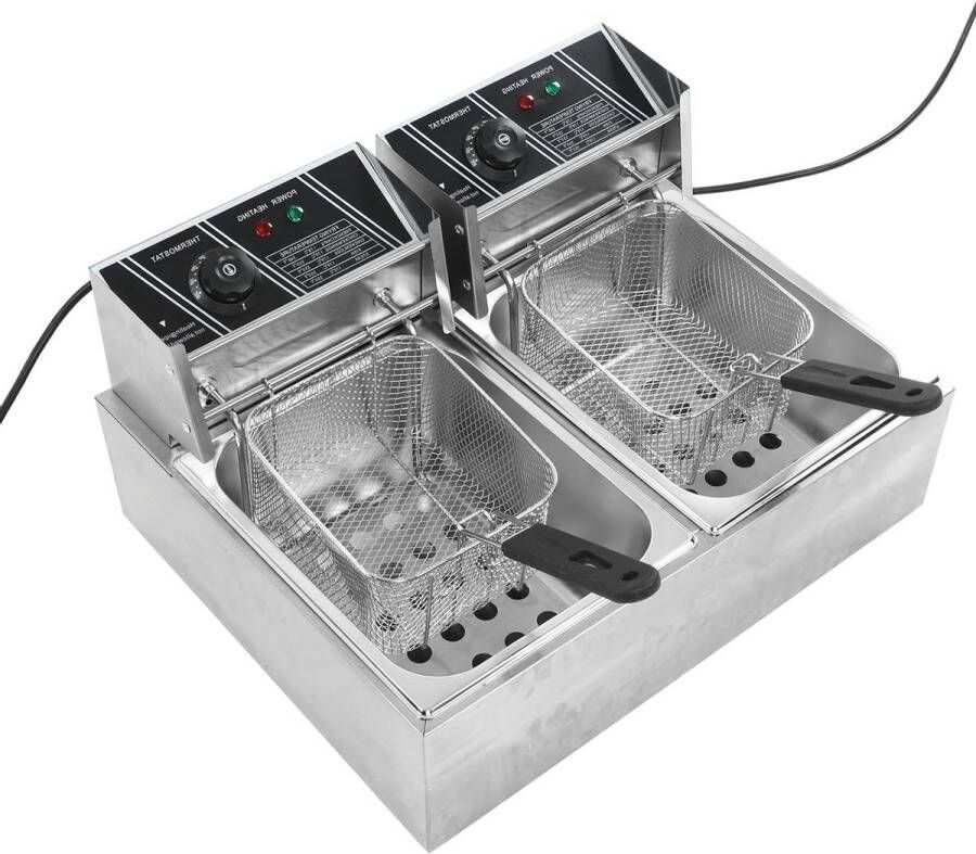 Dubbele cilinder dubbele mand elektrische friteuse van roestvrij staal instelbare temperatuurregeling 220V EU-stekker
