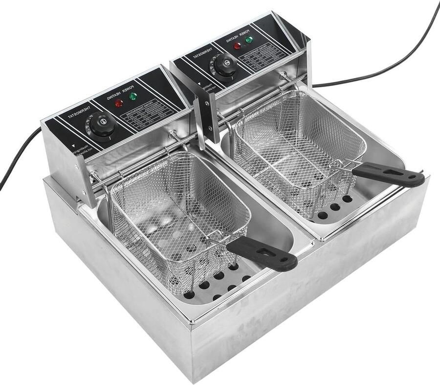 Dubbele cilinder dubbele mand elektrische friteuse van roestvrij staal instelbare temperatuurregeling EU-stekker 220 V