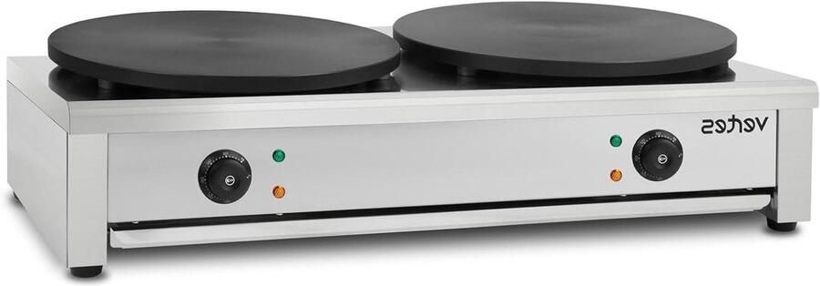 Dubbele Crêpemaker Pannenkoekenplaat Elektrisch Professioneel Bakken Dubbele Plaat 40cm 2x 3000 Watt Zilver