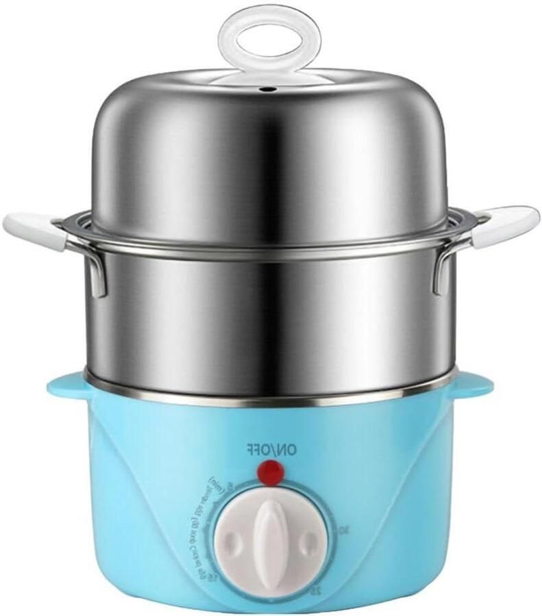Dubbele Eierkoker Stoomkoker Eieren Snel Eieren Koken Dubbeldeks Ontwerp 14 Eieren Blauw