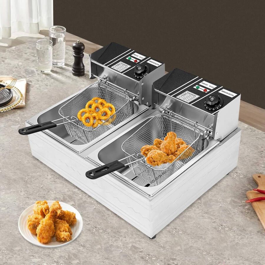 Dubbele elektrische friteuse 12L met instelbare temperatuur en braadzeef – Perfect voor friet kip en vis