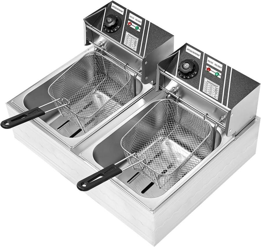 Dubbele Elektrische Friteuse Frituurpan Dubbel Thuis Frituren Roestvrijstaal 12 Liter Zilver