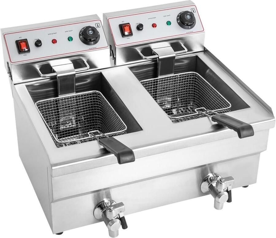 Dubbele Elektrische Friteuse met manden Professioneel Frituren Dubbele 10L Manden 6000 Watt Zilver