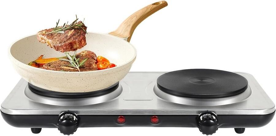 Dubbele Elektrische Kookplaat met Thermostaat en Oververhittingsbeveiliging 2000W