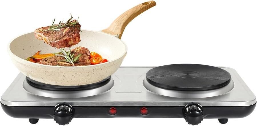 Dubbele Elektrische Kookplaat met Thermostaat en Oververhittingsbeveiliging 2000W