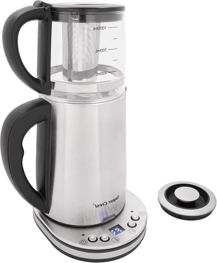 Dubbele Elektrische Waterkoker Snelkoker Theepot Warme Dranken Maken Twee Kookfuncties 3.5 Liter Totaal Zilver