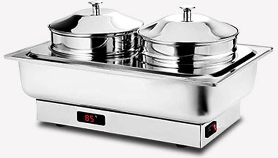 Dubbele Food Warmer Buffet Server Gerechten Warm Houden Elektrische Verwarmingsplaat 2x 4 Liter Zilverkleurig