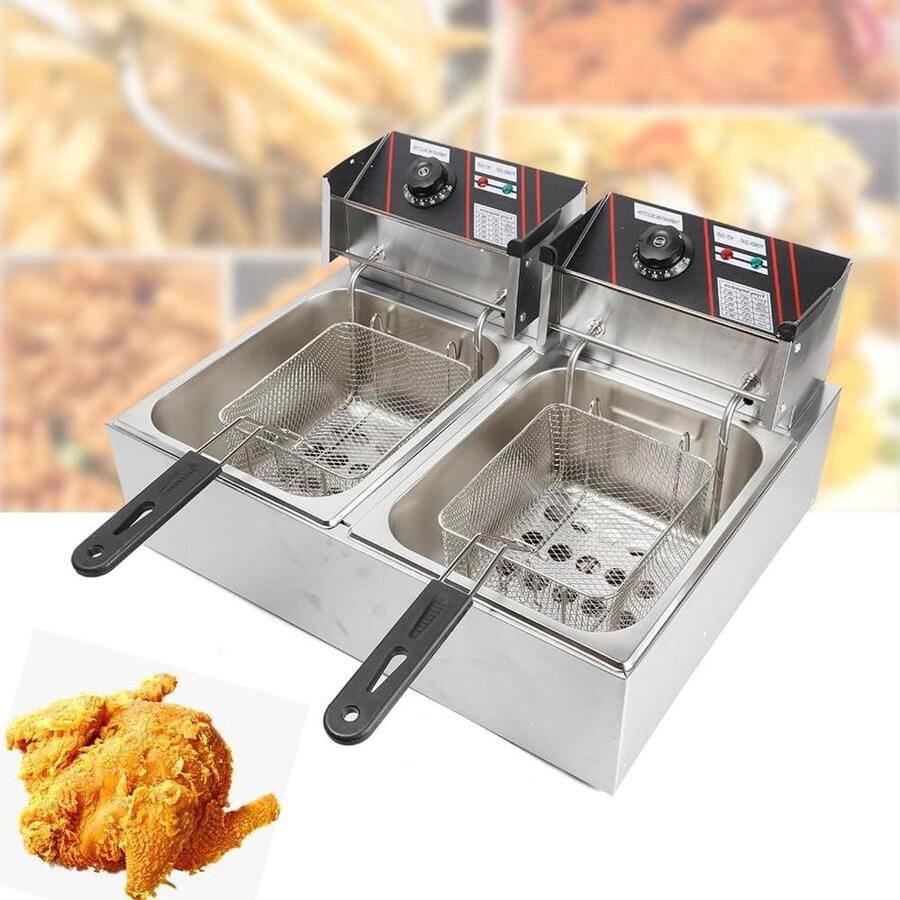 Dubbele Friteuse Elektrische Frituurpan Snelle Snacks Bereiden Dubbele Temperatuurregeling 5.5 Liter Olie Zilver
