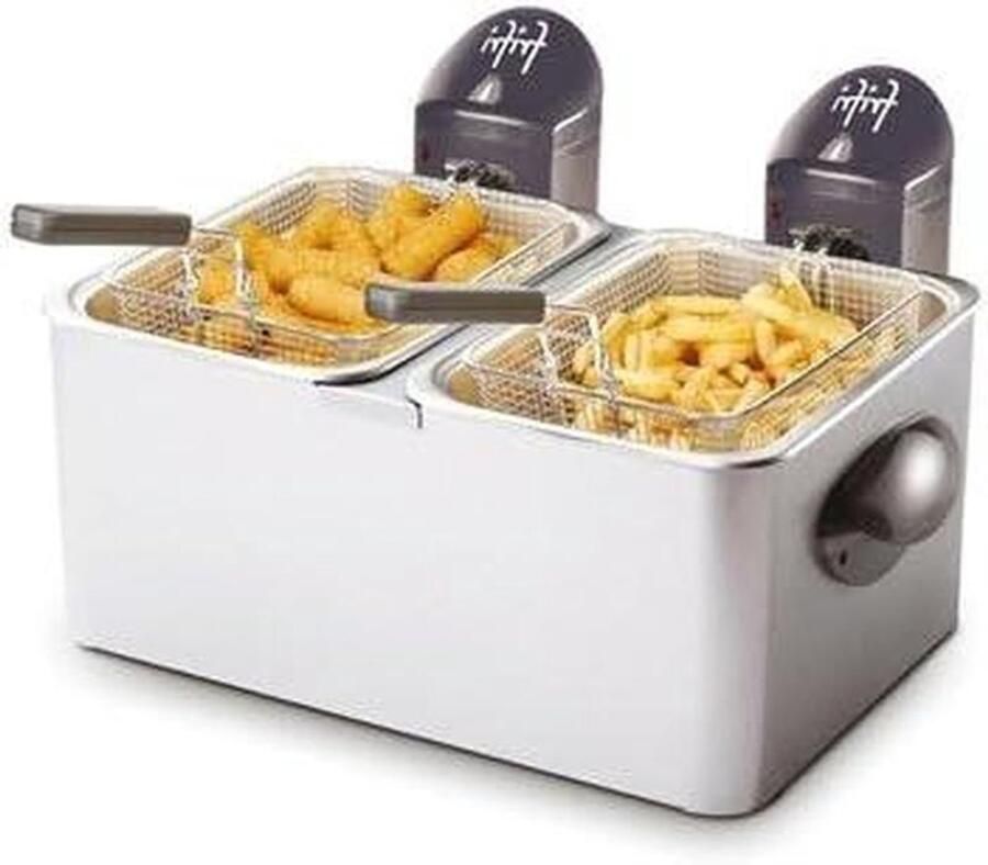 Dubbele Friteuse Frituurpan Duo Tegelijk Bakken Twee Bakken 2x 3.5L Grijs