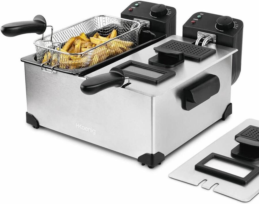 Dubbele Friteuse Frituurpan Lekkere Frietjes Maken Twee Onafhankelijke Thermostaten 2x 3 Liter Grijs