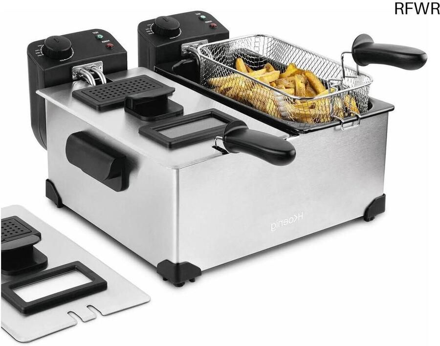 Dubbele Friteuse Frituurpan Lekkere Snacks Maken Dubbele Thermostaten 2x 3 Liter Grijs