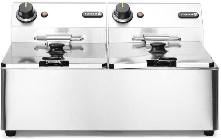 Dubbele Friteuse Frituurpan Professioneel Lekker Frituren Instelbare Temperatuur 2x 6 Liter Zilverkleurig