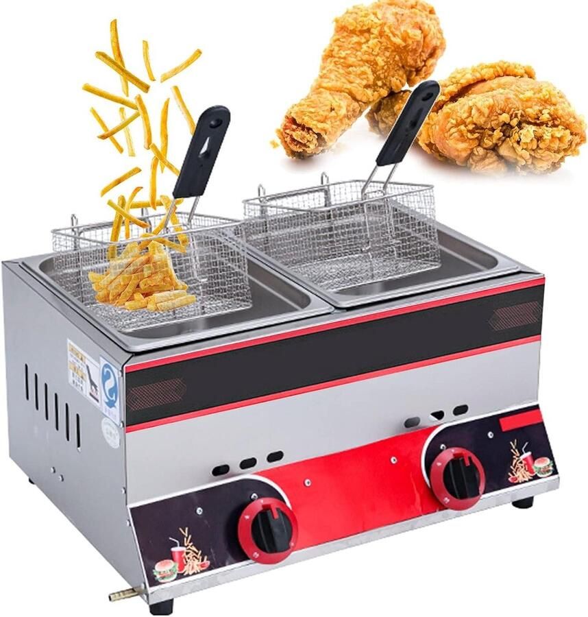 Dubbele Friteuse Frituurpan RVS Thuis Frituren Grote Capaciteit 22 liter Zilverkleurig