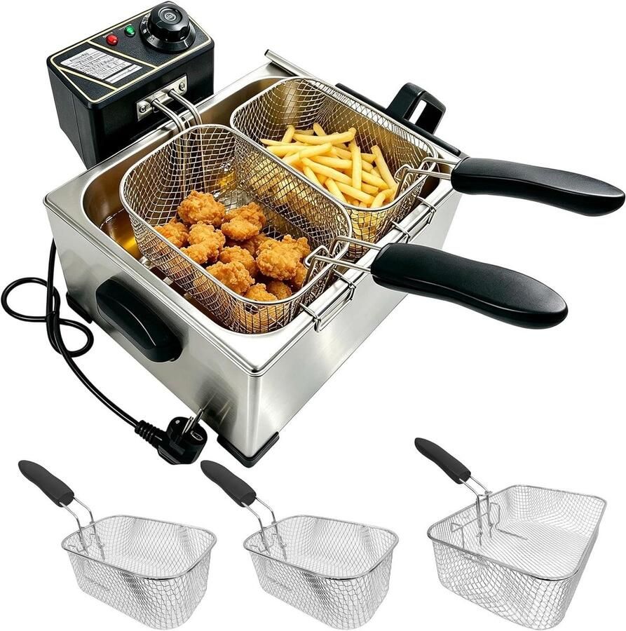 Dubbele Friteuse Frituurpan Thuis Frituren Roestvrij Staal 5 Liter Zilver