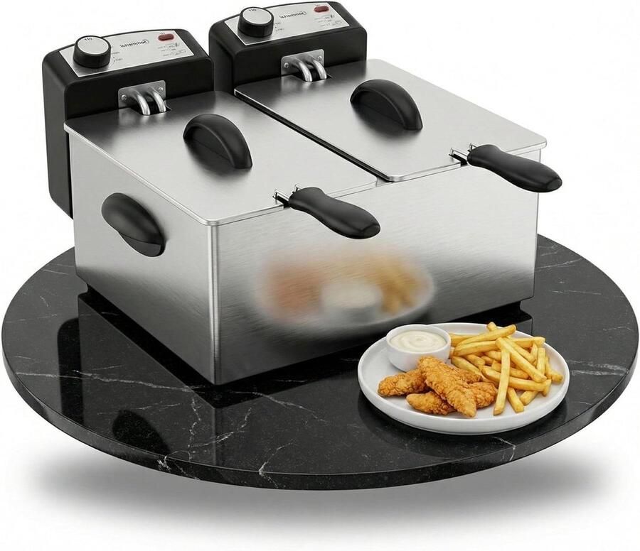 Dubbele Friteuse met 2 bakken Gelijk Frituren 2 Gescheiden Verwarmingscircuits 2 x 3 Liter Zilver