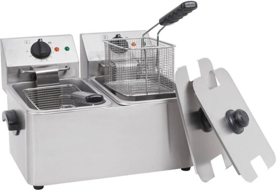 Dubbele Friteuse met 2 x 4 L Capaciteit Tot 190°C Afneembaar Bedieningspaneel Roestvrijstalen Ontwerp