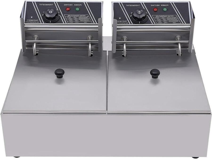 Dubbele friteuse Olie frituur Lekkere snacks maken Instelbare temperatuur 2 x 6 liter Zilver