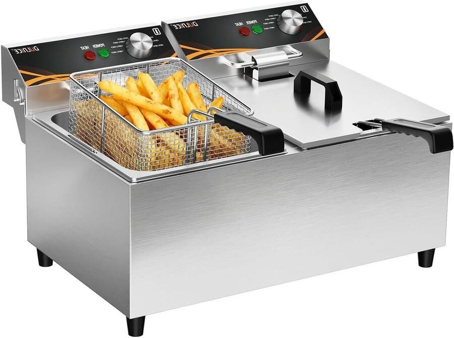 Dubbele Friteuse Professionele Frituurpan Commercieel Frituren Dubbele Manden 16 Liter Zilverkleurig
