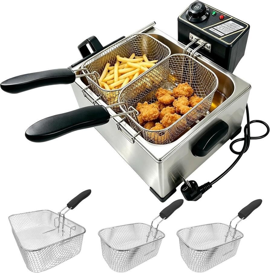 Dubbele Friteuse Roestvrij Staal 2000 W Vermogen 5 L Capaciteit Voor Thuisgebruik