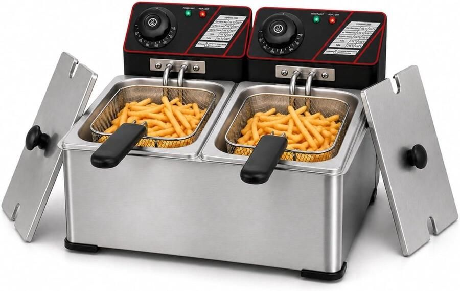 Dubbele Friteuse RVS Instelbare Temperatuur Uitneembare Manden Voor Thuis en Horeca