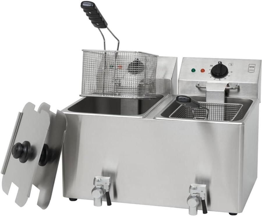 Dubbele Friteuse Vetpan Frituur Professioneel Frituren Met Aftapkraan 2x 8 Liter Zilver