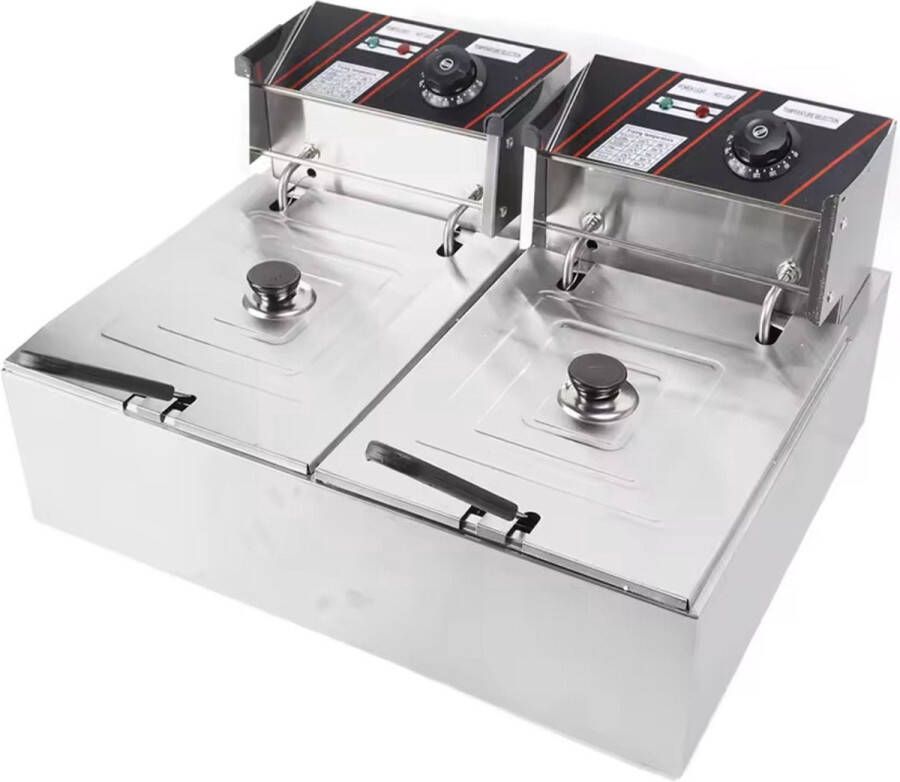 Dubbele Frituurpan 12L frituurpan Dubbel RVS frituurpan XL Zilver