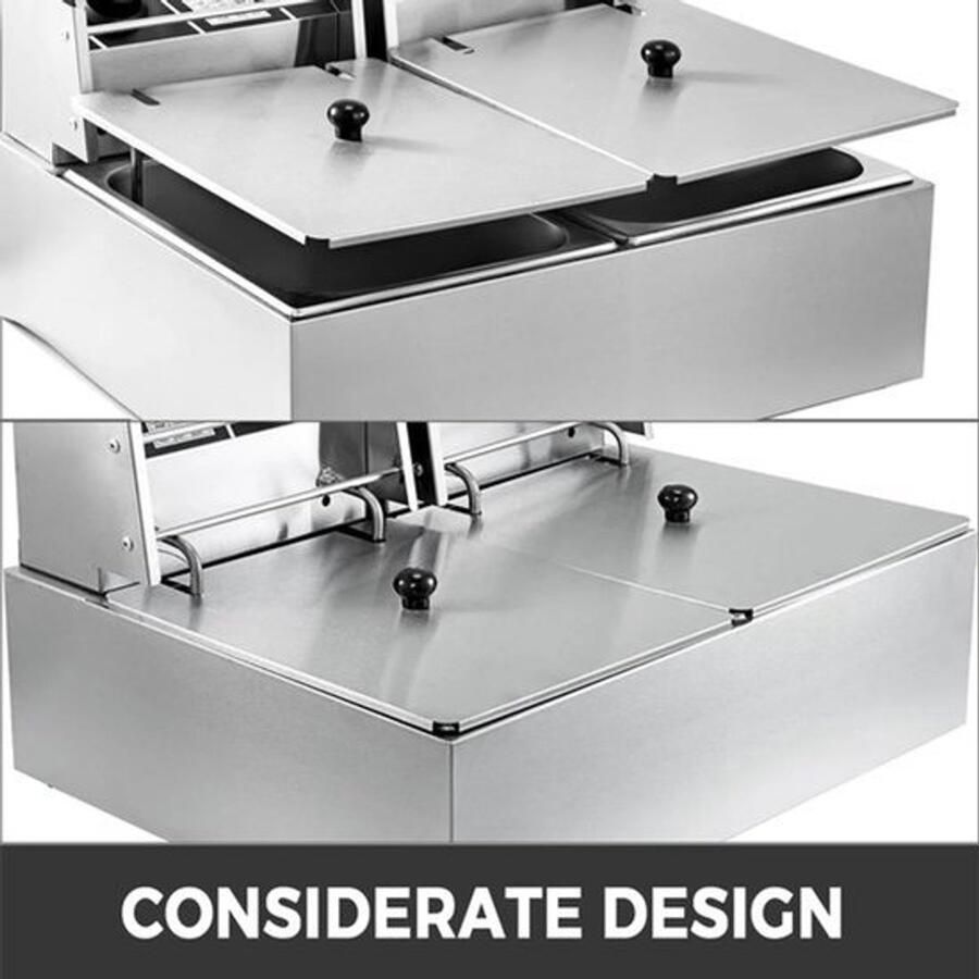 Dubbele Frituurpan 12L Frituurpan – Elektrische 5000W – RVS – Instelbare Thermostaat – Voor Horeca en Thuisgebruik Krachtig en Snel Opwarmen - Foto 2
